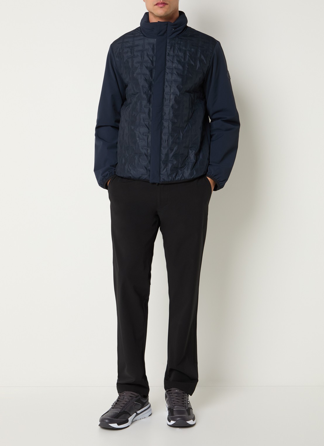 Armani Gewatteerd jack met quilt patroon en ritszakken - voorkant 4 donkerblauw