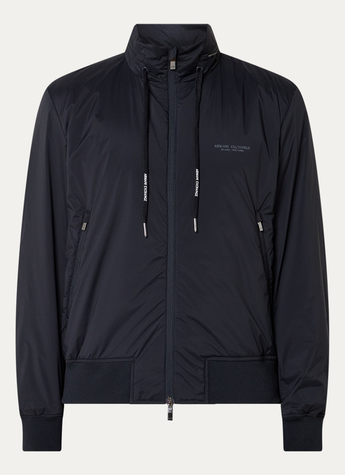 Armani Gewatteerd jack met ritszakken en logo - voorkant 2 donkerblauw