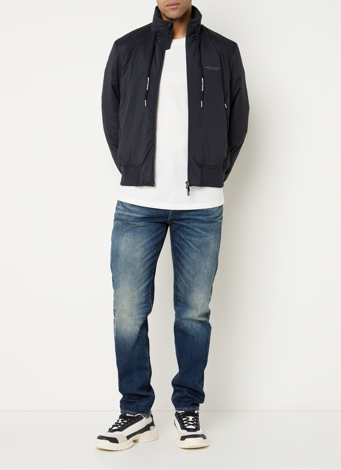 Armani Gewatteerd jack met ritszakken en logo - voorkant 3 donkerblauw