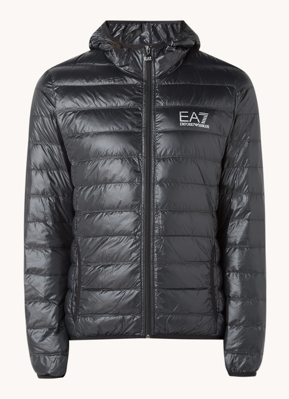 Armani Gewatteerd trainingsjack met donsvulling en logo - voorkant 3 zwart