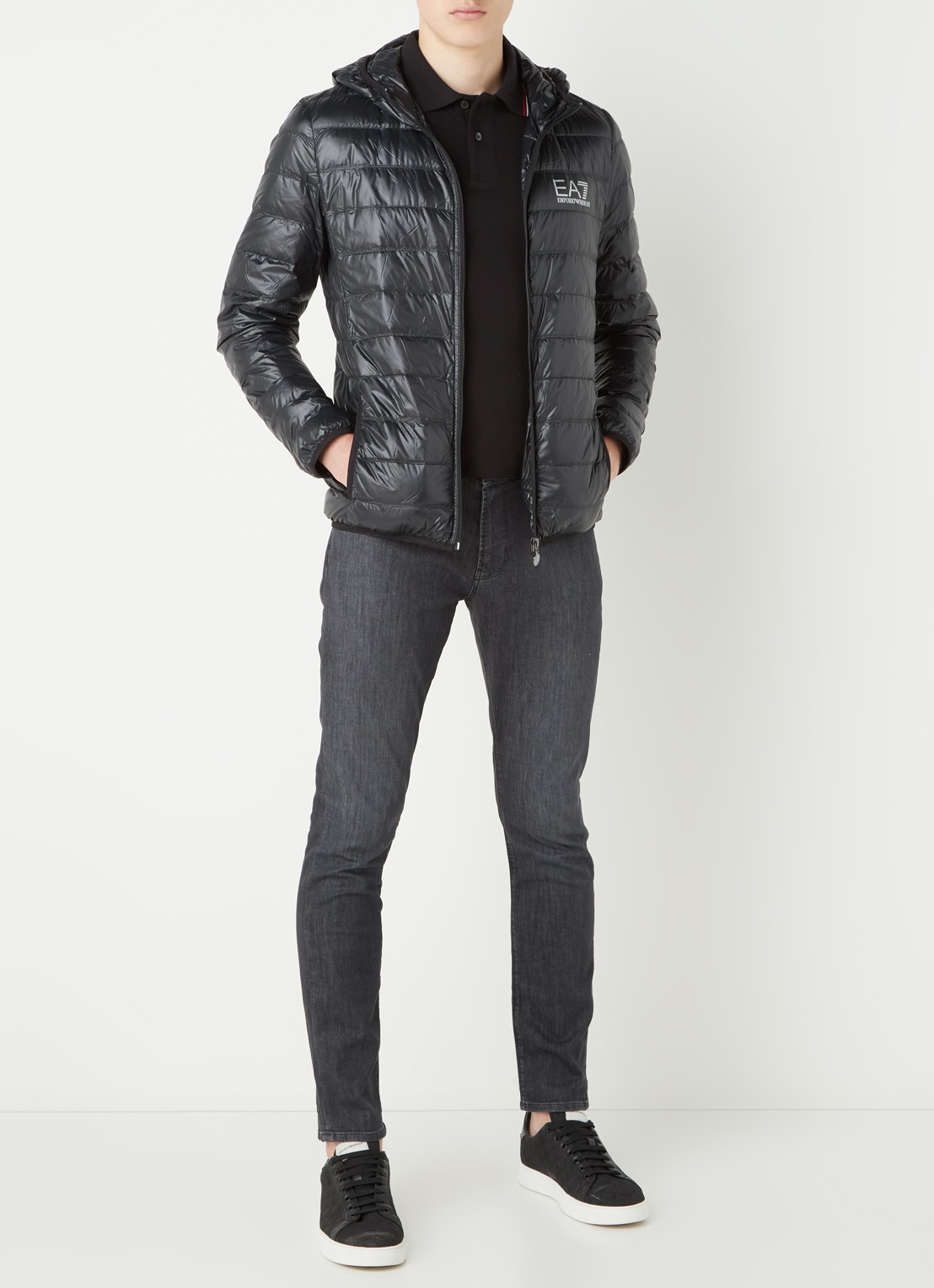 Armani Gewatteerd trainingsjack met donsvulling en logo - voorkant 4 zwart
