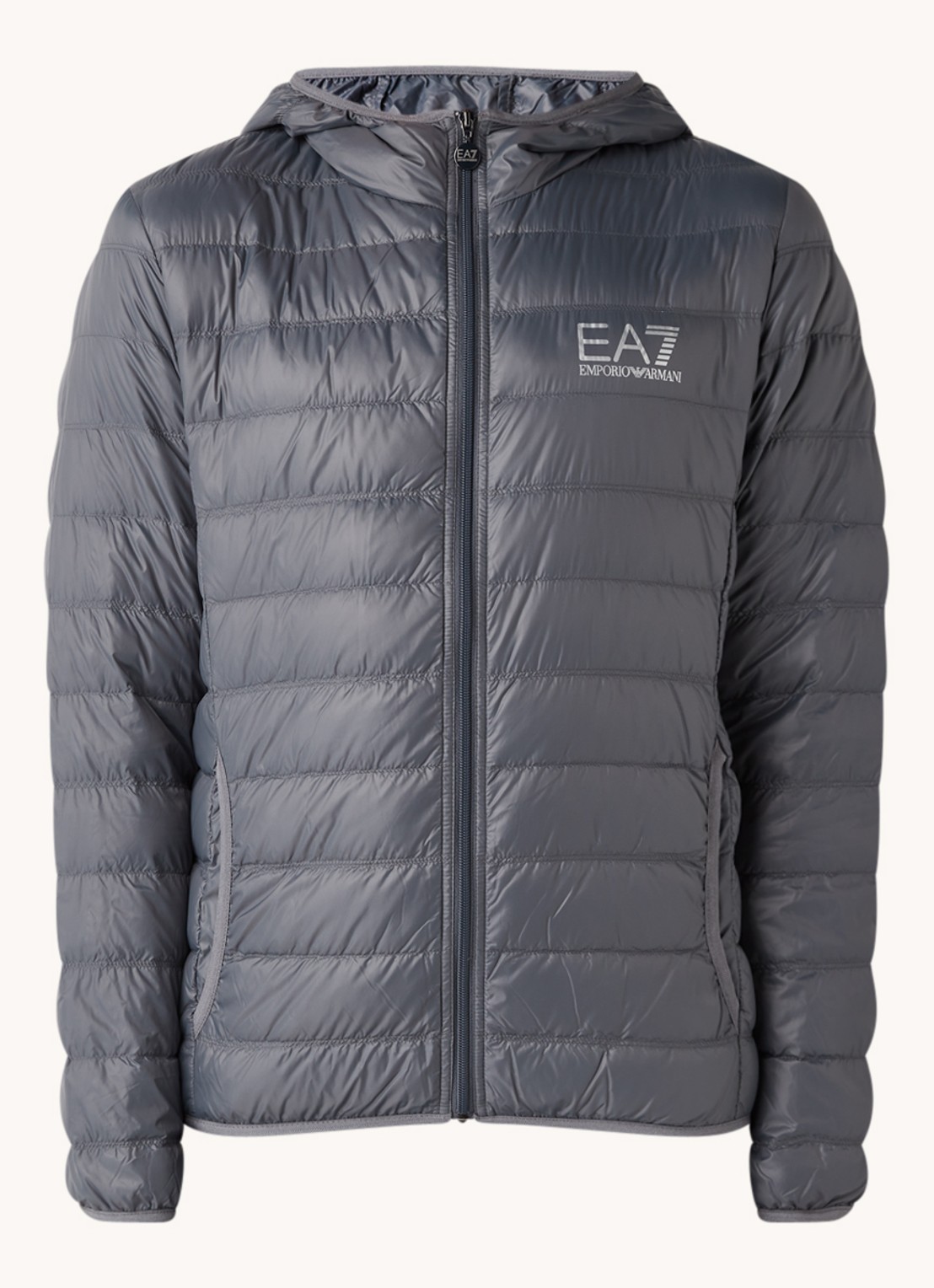 Armani Gewatteerd trainingsjack met donsvulling en logo - voorkant donkergrijs