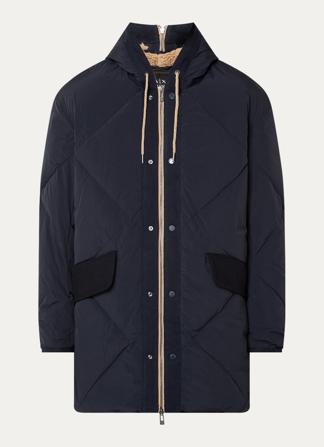 Armani Gewatteerde parka met capuchon en quilt patroon - voorkant 2 donkerblauw