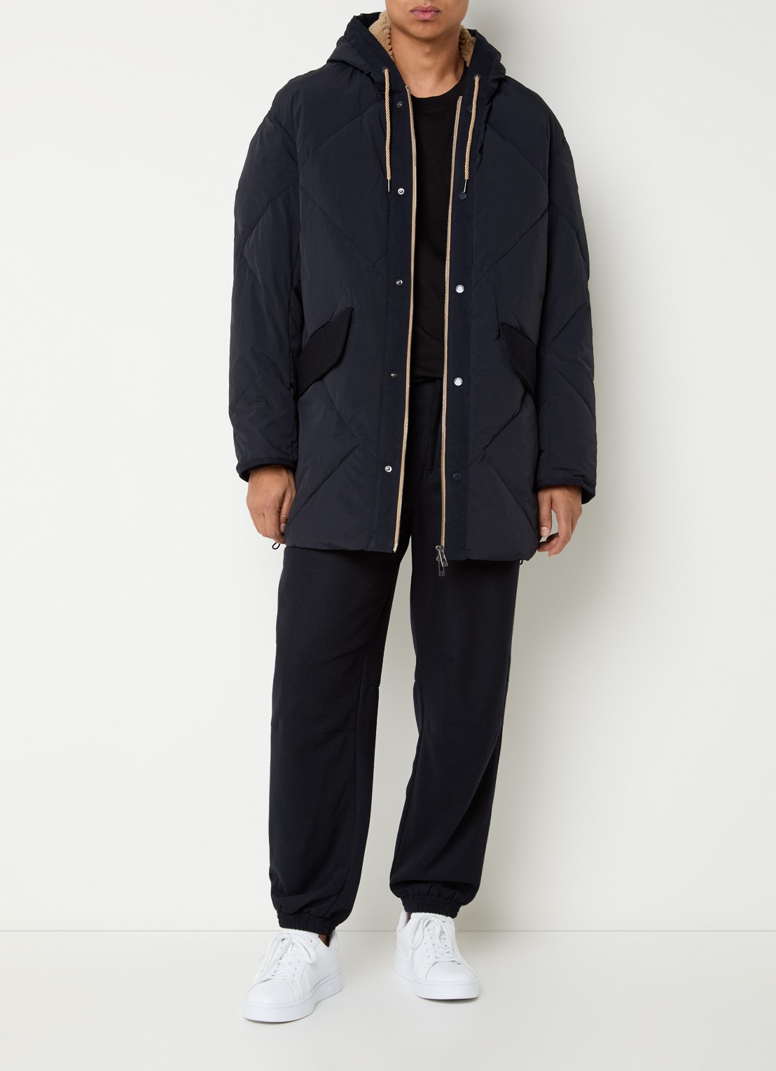 Armani Gewatteerde parka met capuchon en quilt patroon - voorkant 3 donkerblauw