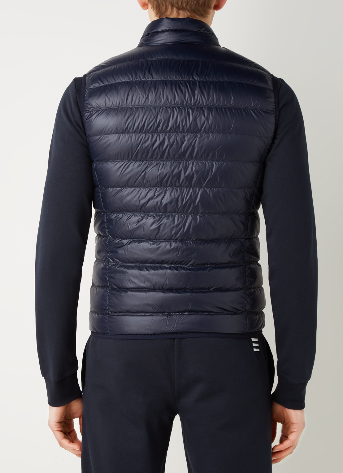 Armani Gewatteerde trainingsbodywarmer met donsvulling - achterkant donkerblauw