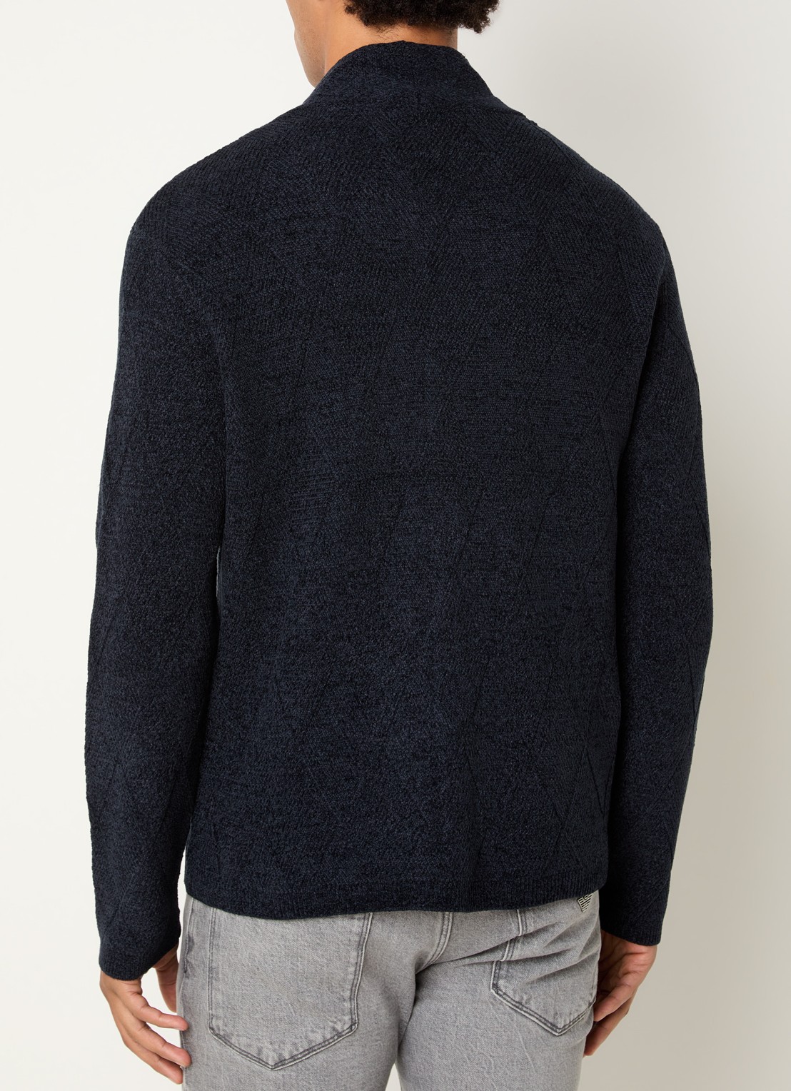 Armani Grofgebreid vest in wolblend met V-hals - achterkant donkerblauw
