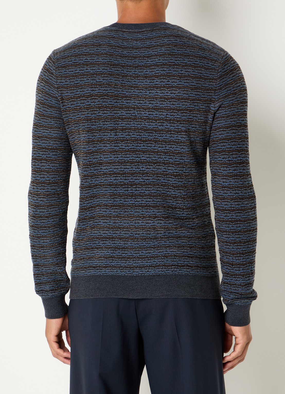 Armani Grofgebreide pullover in scheerwolblend - achterkant 3 staalblauw