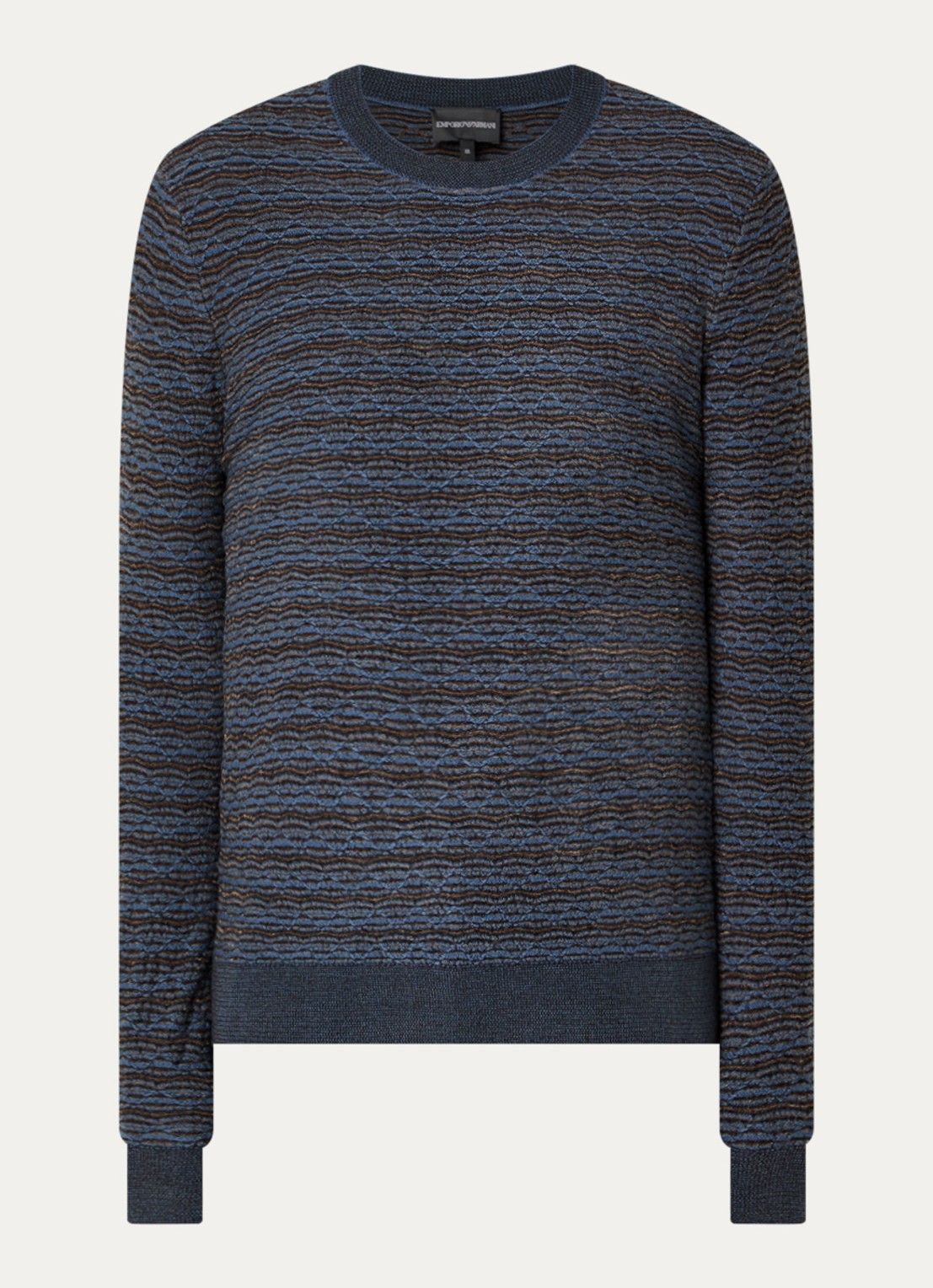 Armani Grofgebreide pullover in scheerwolblend - voorkant staalblauw