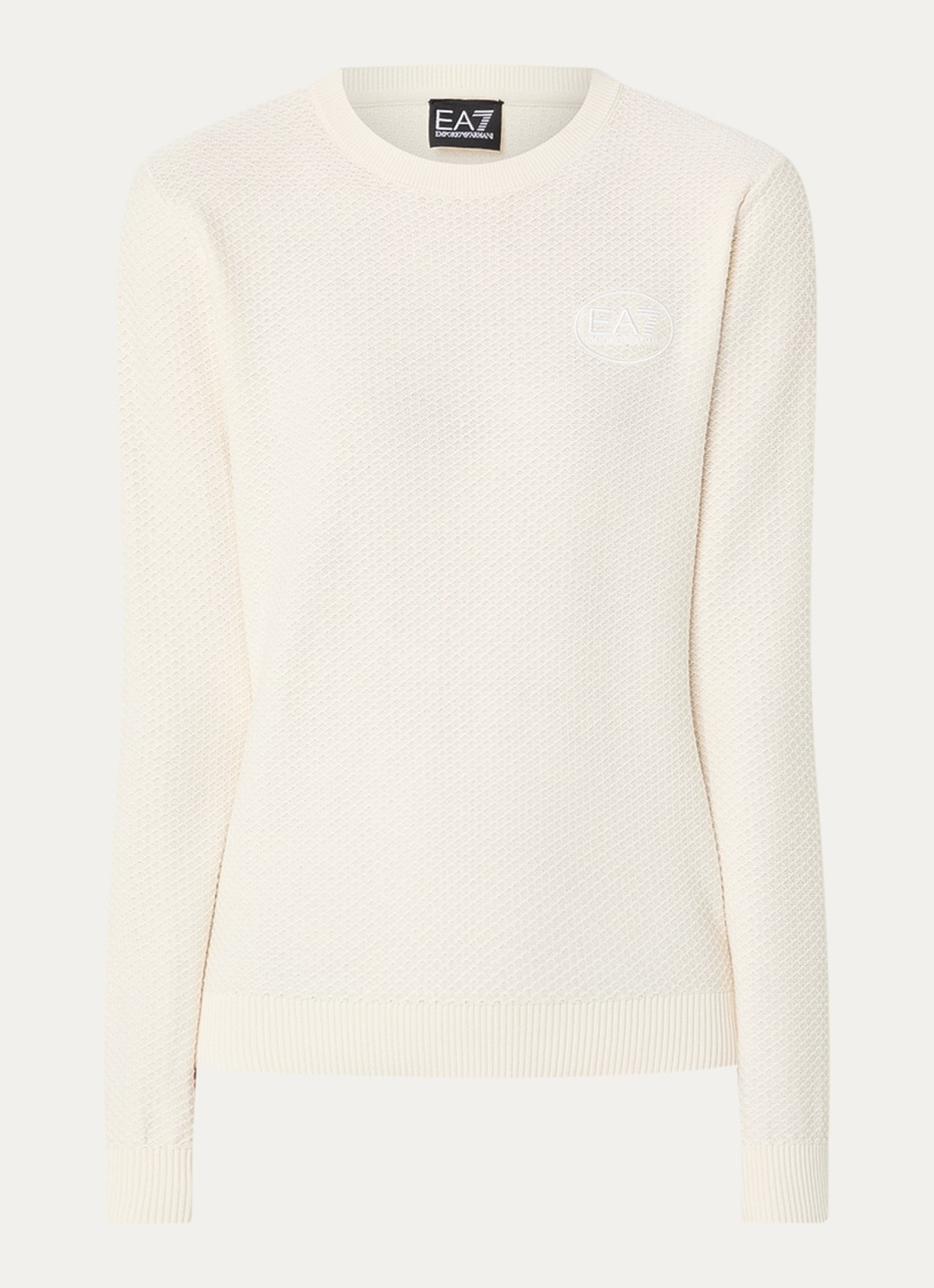 Armani Grofgebreide pullover met logo - voorkant gebroken wit