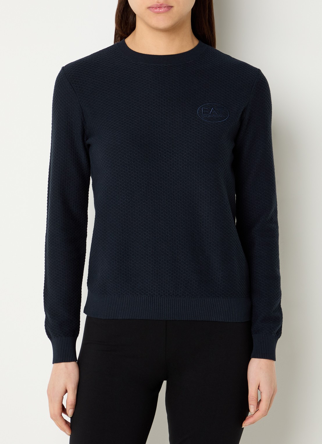 Armani Grofgebreide pullover met logo - detail 4 donkerblauw