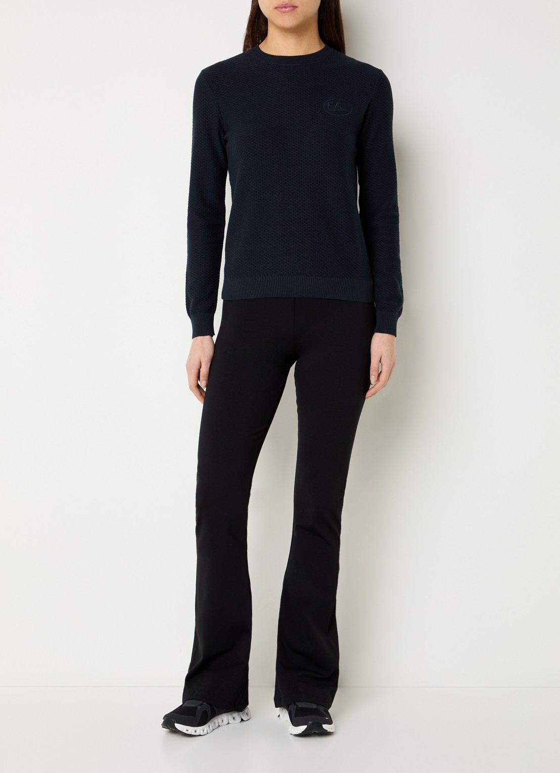 Armani Grofgebreide pullover met logo - voorkant 3 donkerblauw