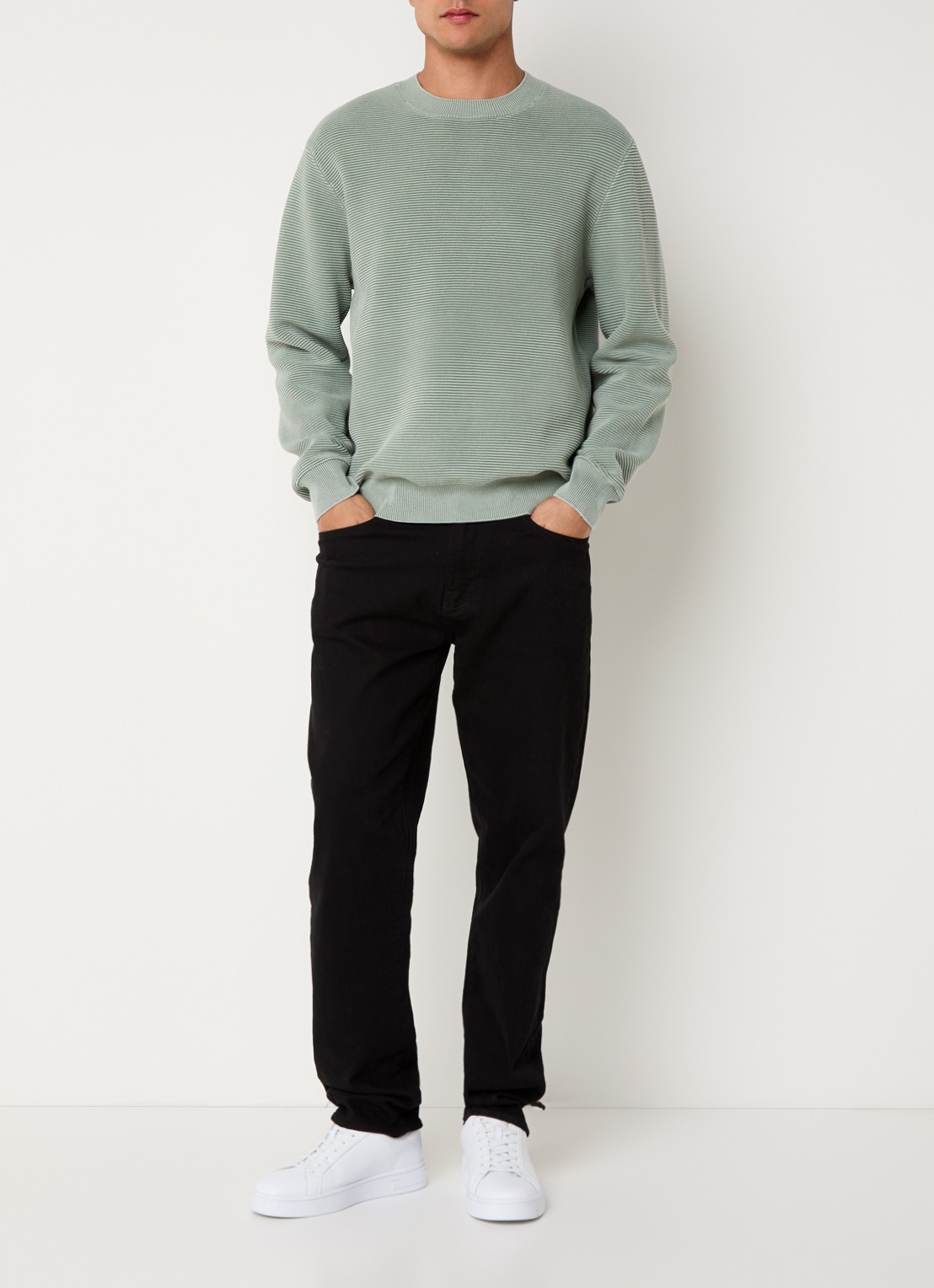 Armani Grofgebreide pullover met ronde hals - voorkant 3 lindegroen