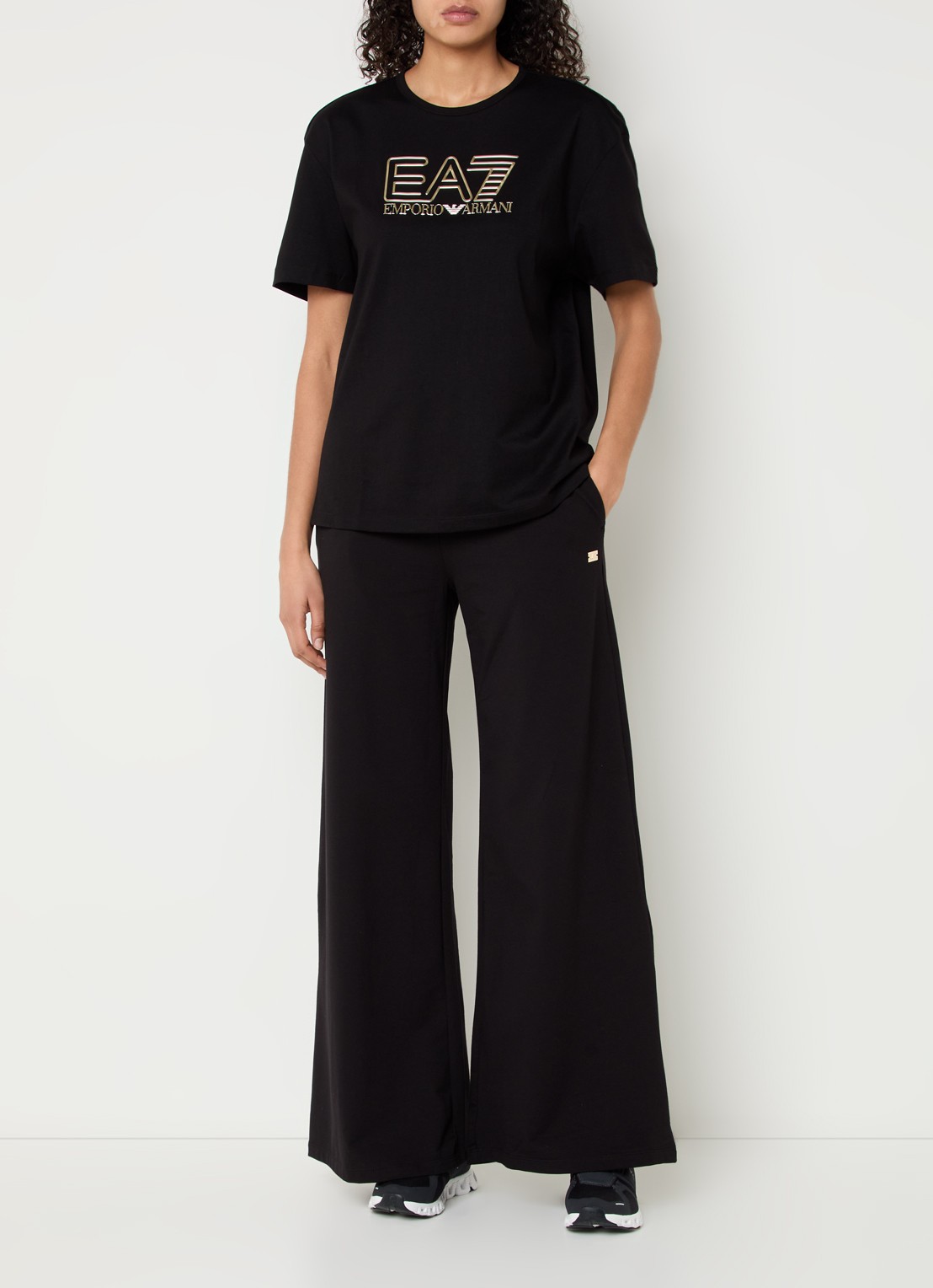 Armani High waist flared fit joggingbroek met steekzakken - voorkant 4 zwart