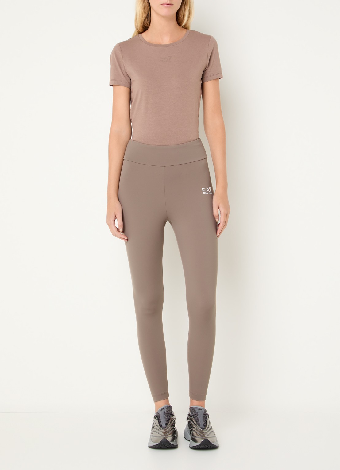 Armani High waist skinny fit trainingslegging met logo - voorkant 5 lichtbruin