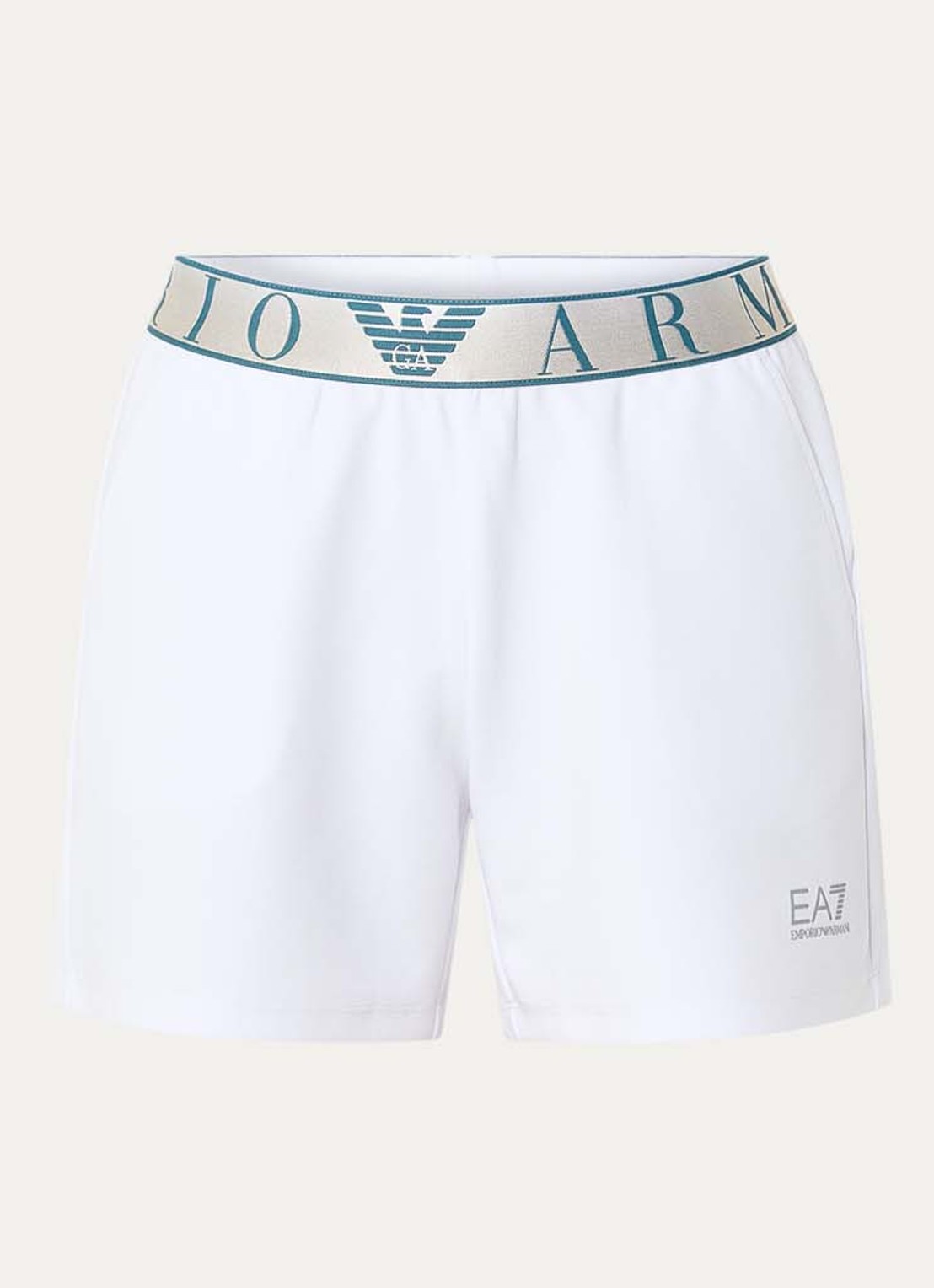 Armani High waist straight fit korte broek met logoband en steekzakken - voorkant 4 wit