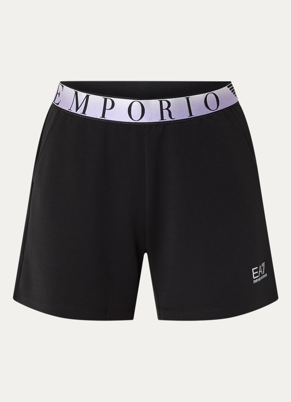 Armani High waist straight fit korte broek met logoband en steekzakken - voorkant 2 zwart