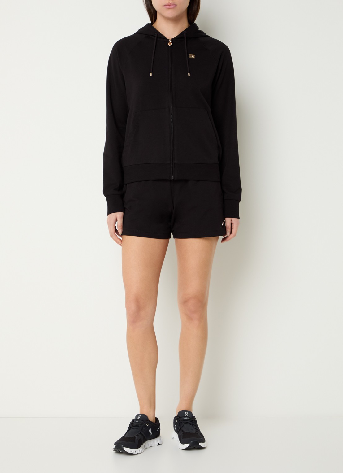 Armani High waist straight fit korte broek met steekzakken en logo - voorkant 2 zwart