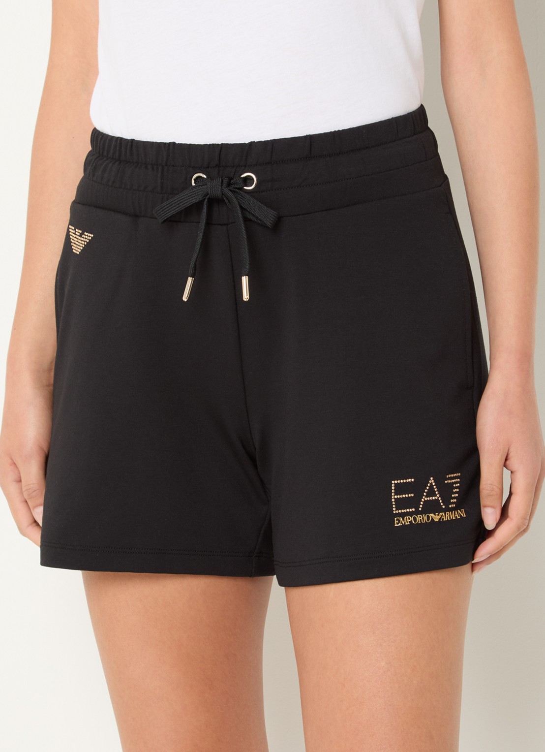 Armani High waist straight fit korte joggingbroek met logo - detail zwart