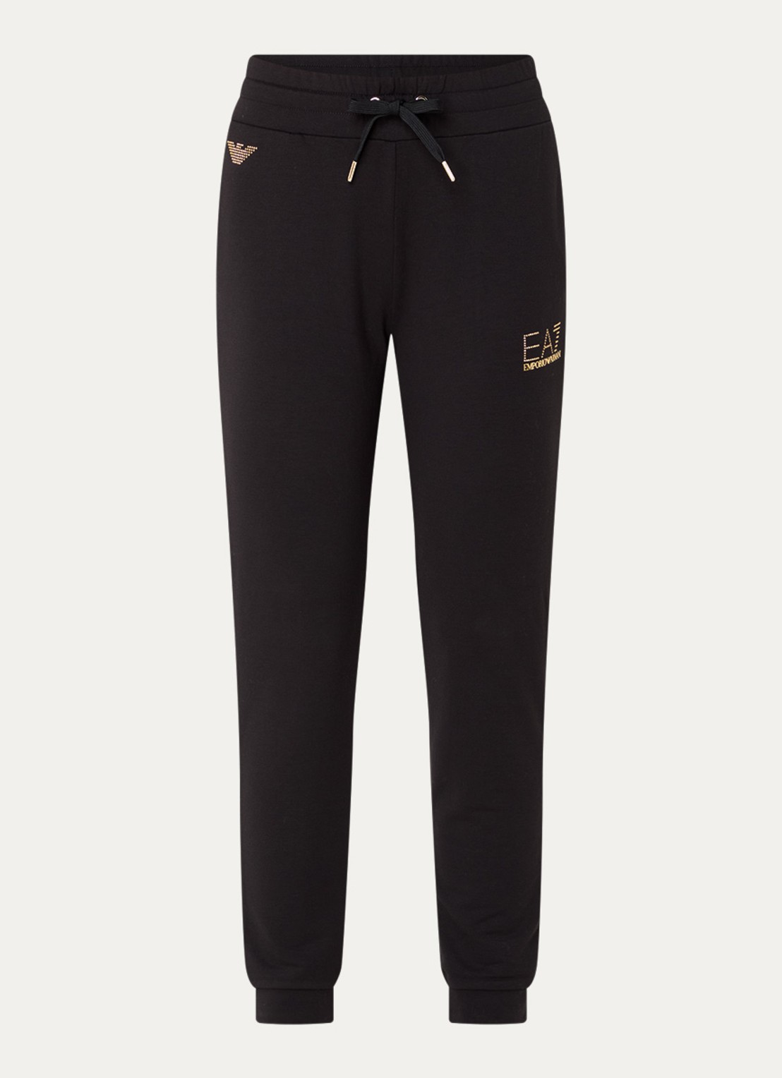 Armani High waist tapered fit joggingbroek met logo en strass - voorkant 4 zwart