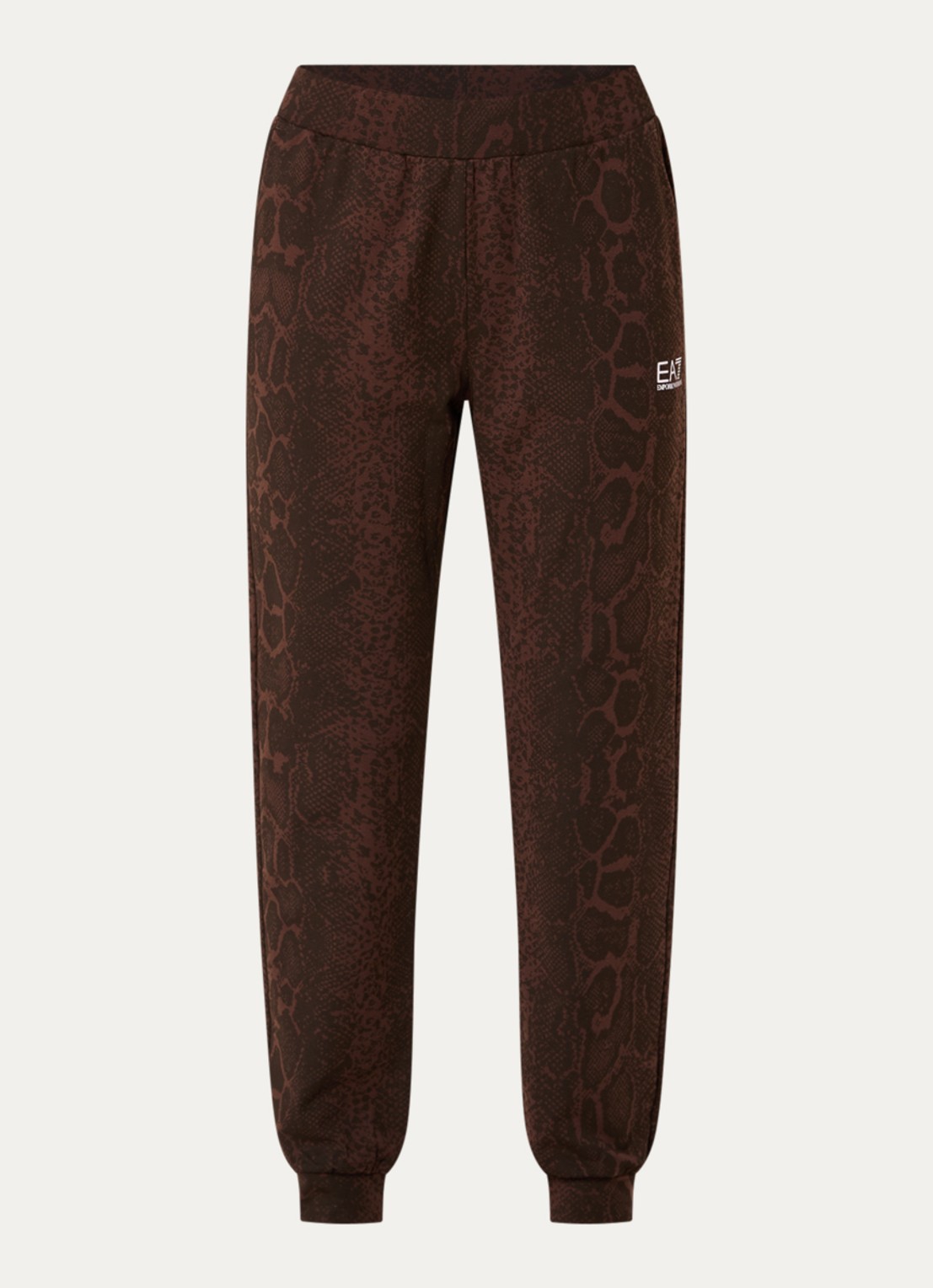 Armani High waist tapered fit joggingbroek met slangenprint - voorkant bruin