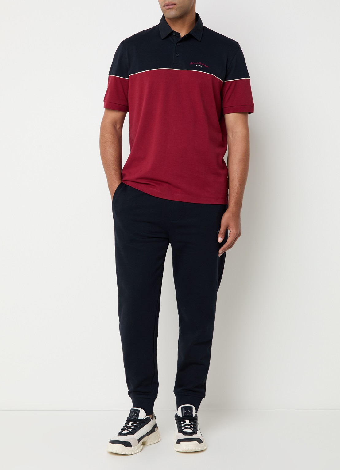 Armani High waist tapered fit joggingbroek met steekzakken - voorkant 3 donkerblauw