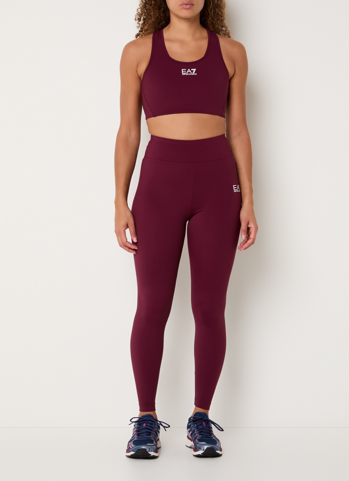 Armani High waist trainingslegging met logo - voorkant 2 bordeauxrood