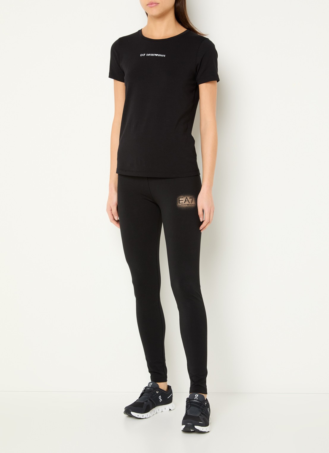 Armani High waist trainingslegging met logo - voorkant 3 zwart