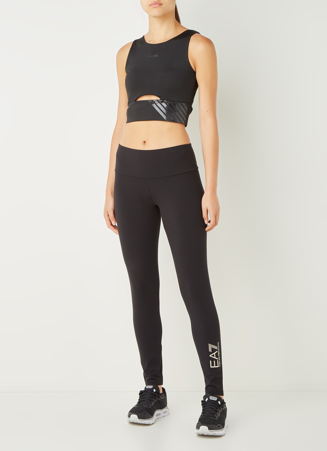 Armani High waist trainingslegging met metallic logo - voorkant 5 zwart