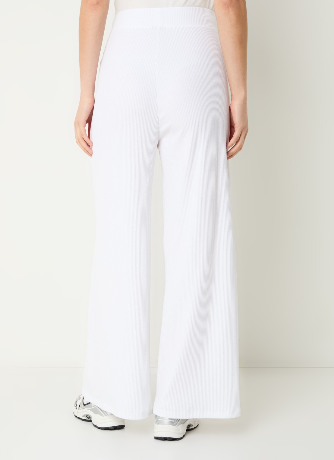 Armani High waist wide fit broek met ribstructuur en logo - achterkant wit
