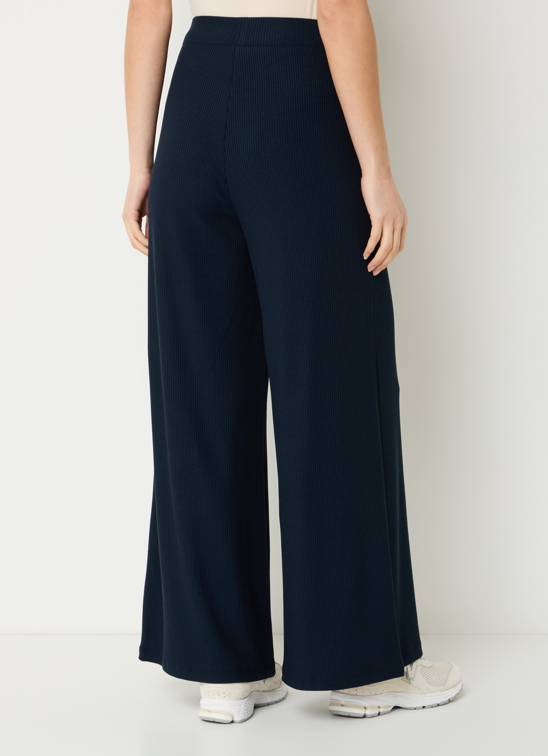 Armani High waist wide fit broek met ribstructuur en logo - achterkant donkerblauw