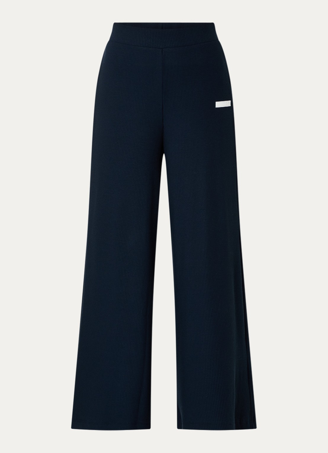 Armani High waist wide fit broek met ribstructuur en logo - voorkant 3 donkerblauw
