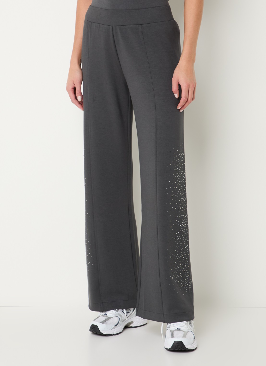 Armani High waist wide fit joggingbroek met strass - detail 4 donkergrijs