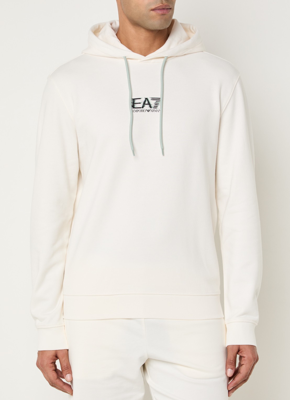 Armani Hoodie met logo- en backprint - achterkant gebroken wit