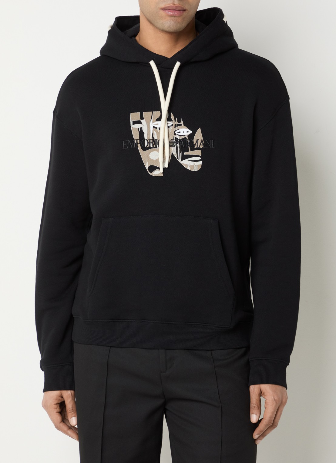 Armani Hoodie met logo en print - detail 2 zwart