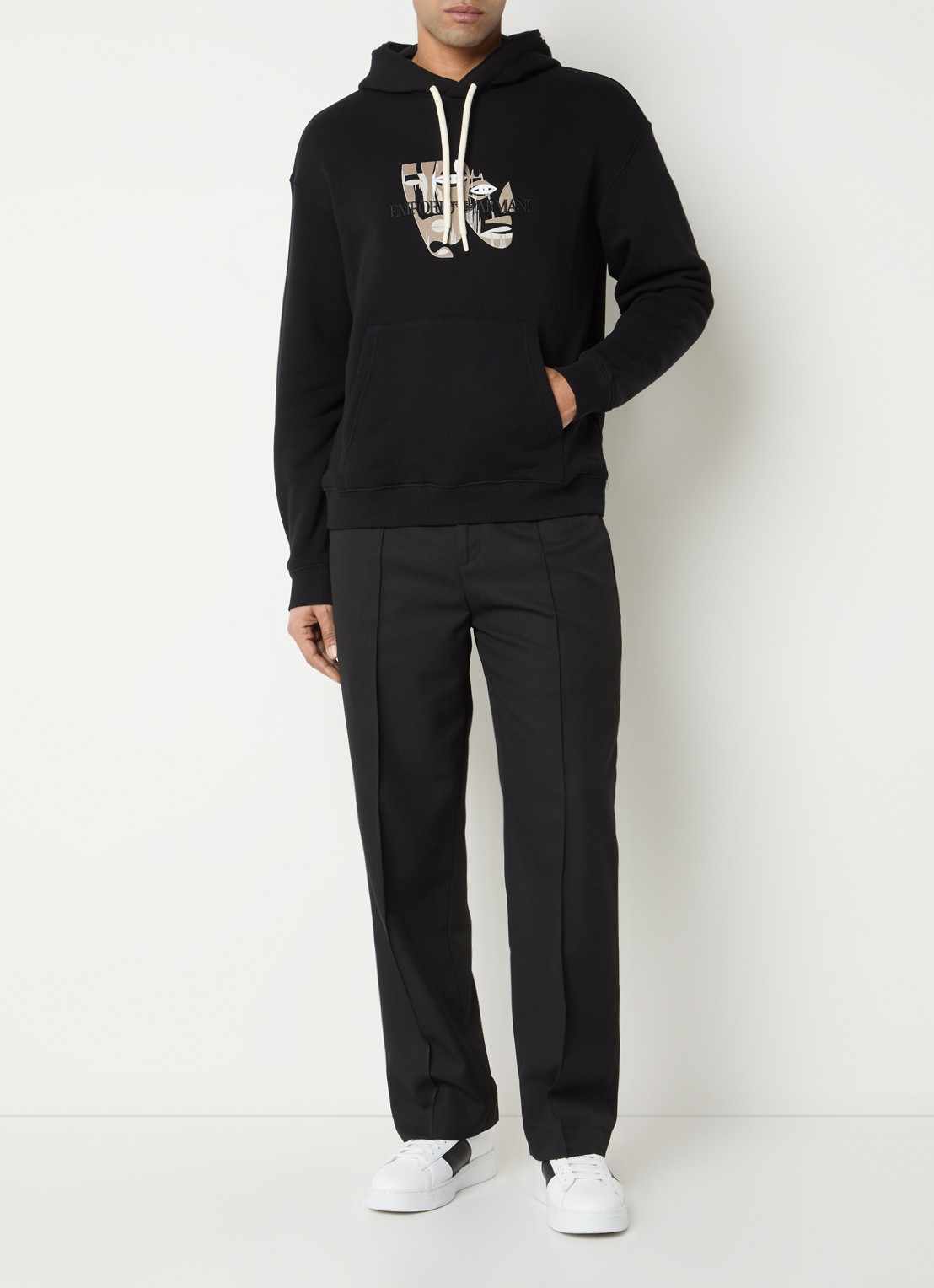 Armani Hoodie met logo en print - voorkant 5 zwart