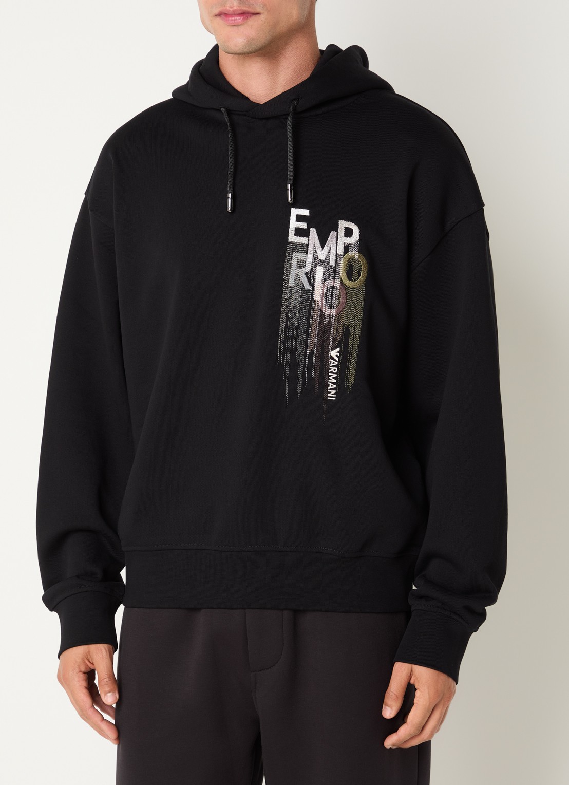 Armani hoodie met logoborduring - detail zwart