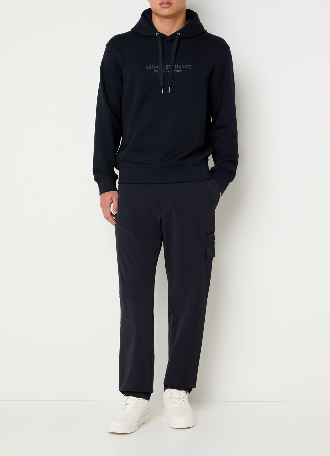 Armani Hoodie met logoprint - voorkant 2 donkerblauw
