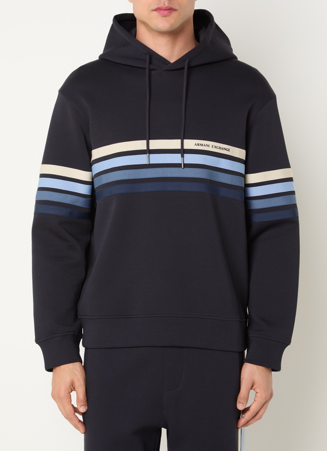 Armani Hoodie met logoprint - detail donkerblauw