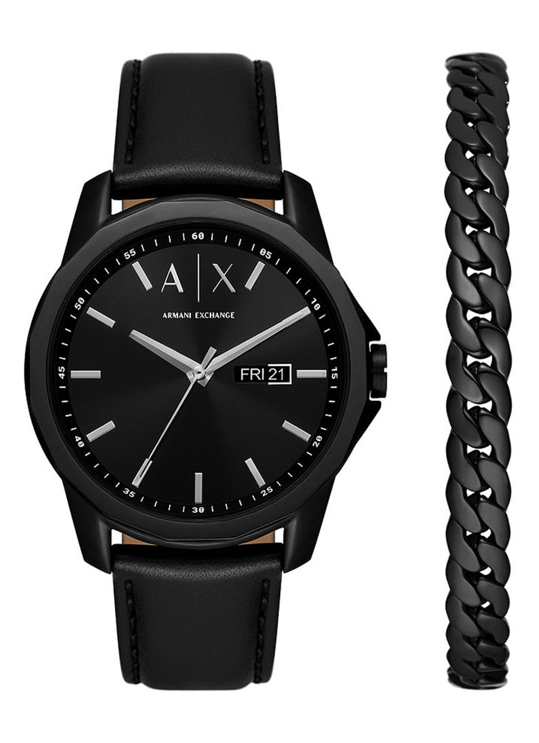 Armani Horloge en armband giftset AX7147SET - voorkant zwart