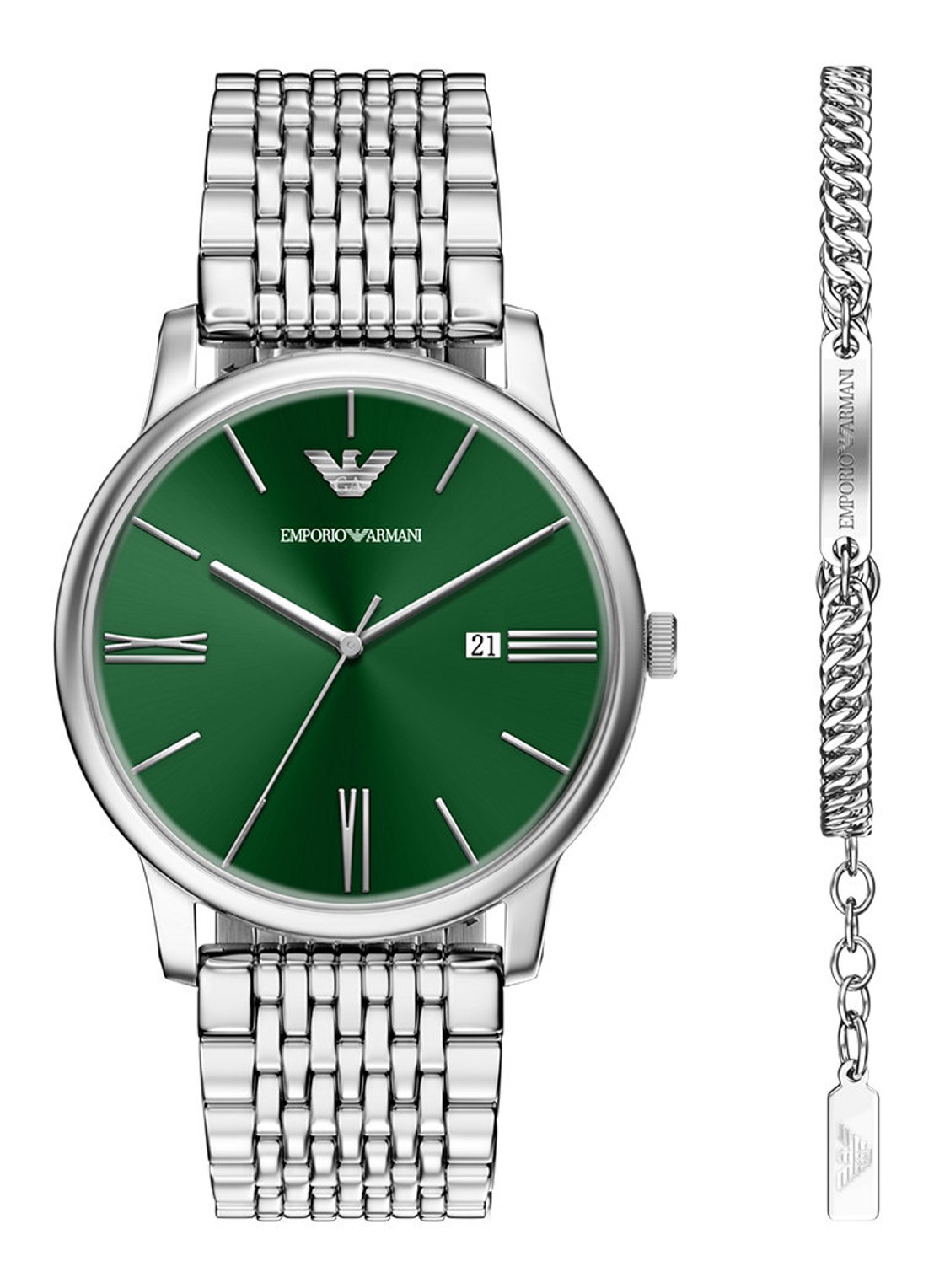 Armani Horloge en armband set van 2 AR80087SET - voorkant zilver