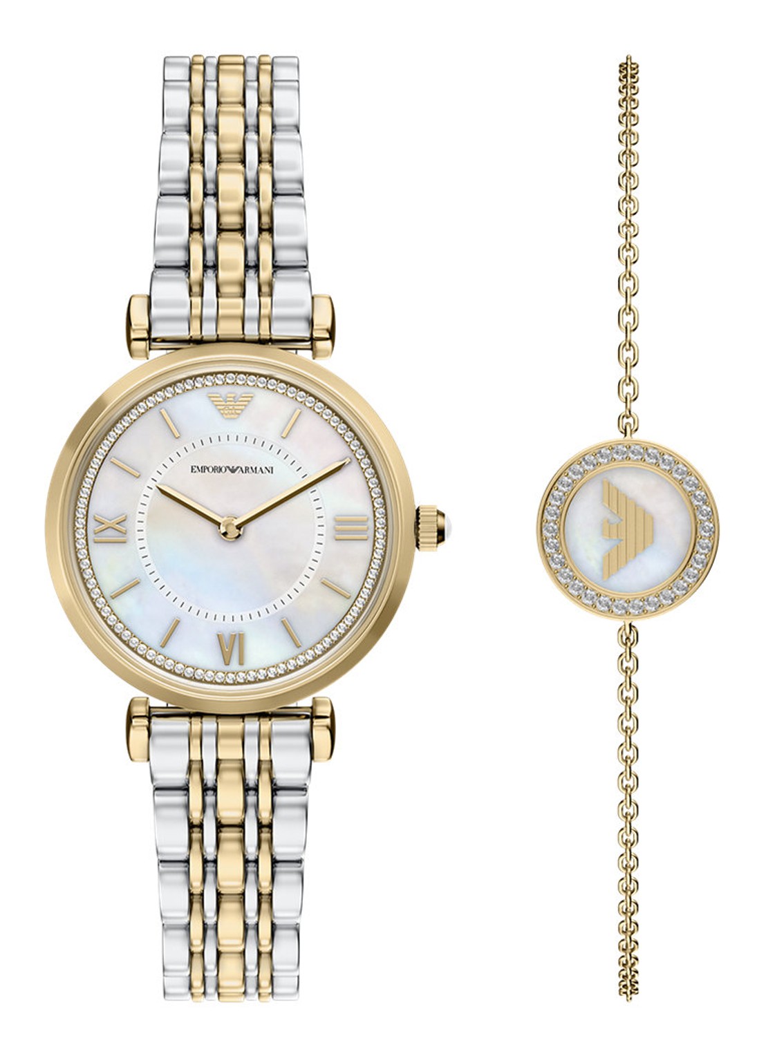 Armani Horloge en armband set van 2AR80086SET - voorkant zilver