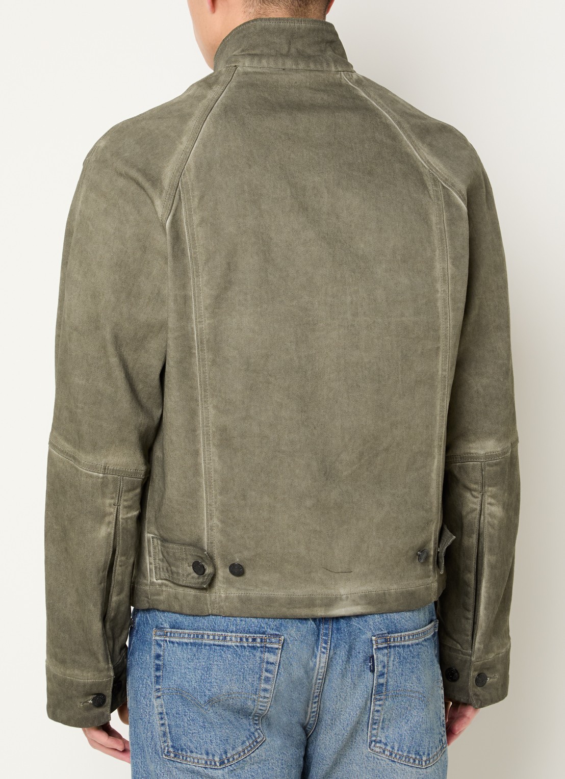 Armani Jack met borstzakken en verwassen afwerking - achterkant 2 mosgroen