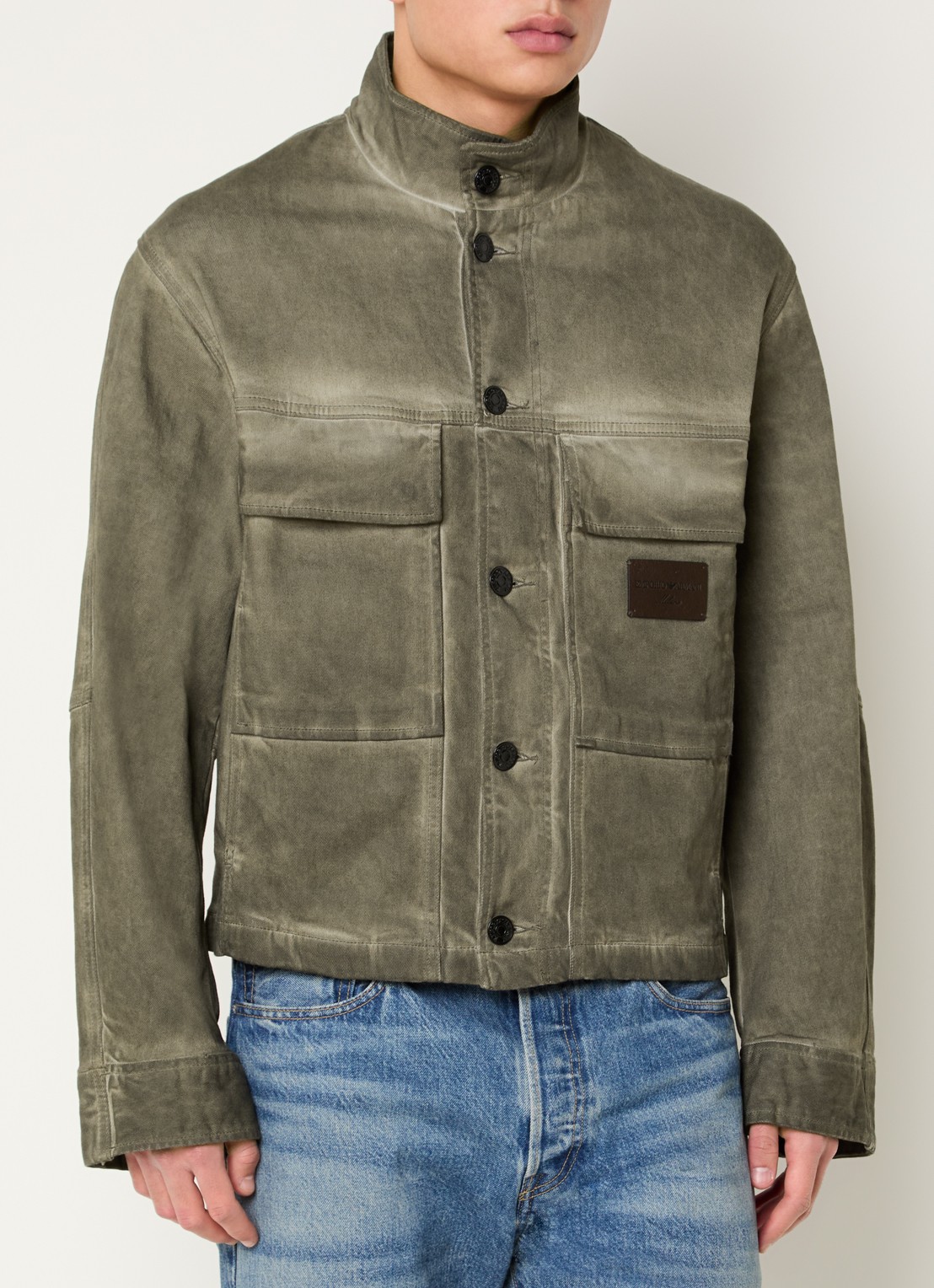 Armani Jack met borstzakken en verwassen afwerking - detail mosgroen