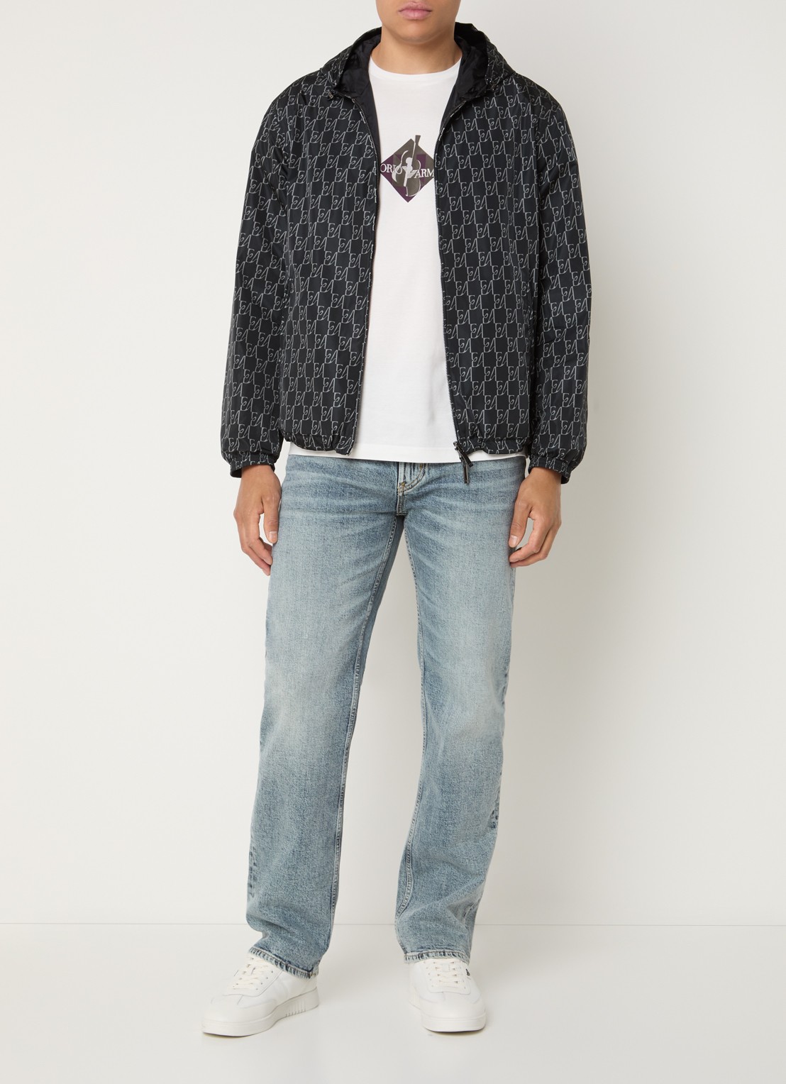 Armani Jack met logoprint en capuchon - voorkant 5 donkerblauw