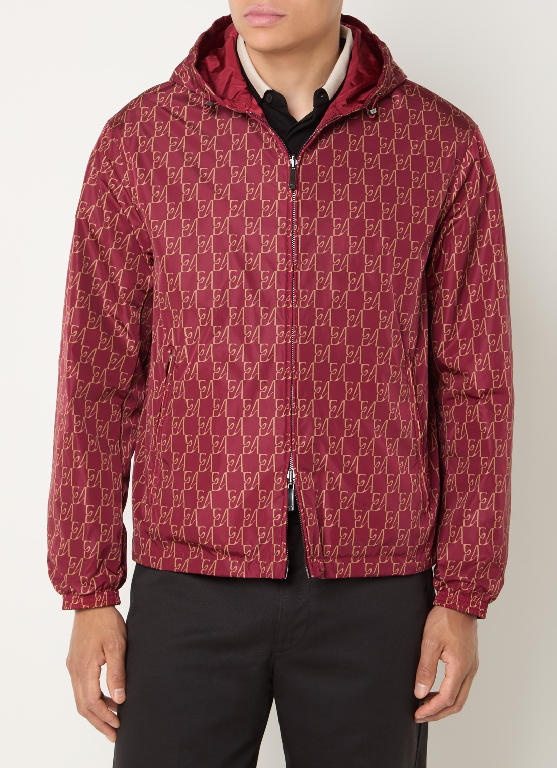 Armani Jack met logoprint en capuchon - detail rood