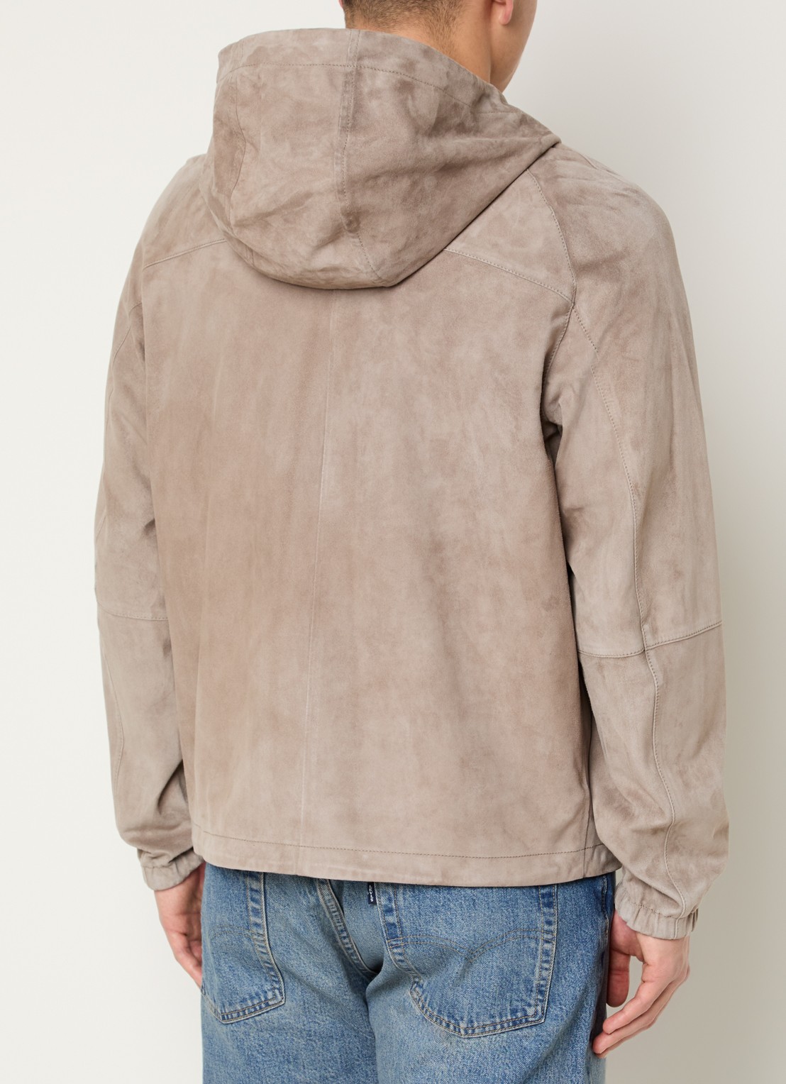 Armani Jack van geitenleer met capuchon en borstzak - achterkant donkerbeige