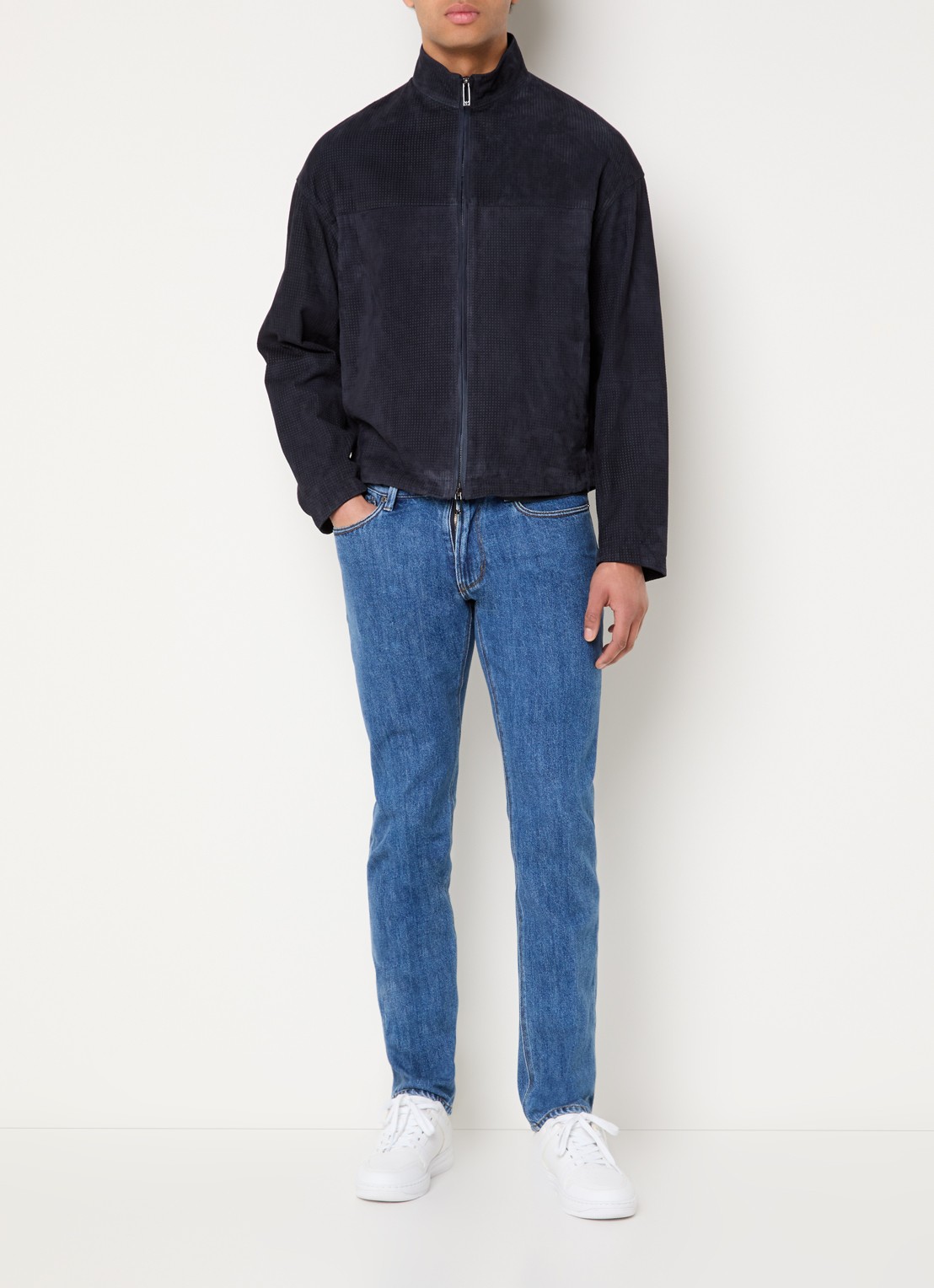 Armani Jack van geitenleer met steekzakken - voorkant 3 donkerblauw