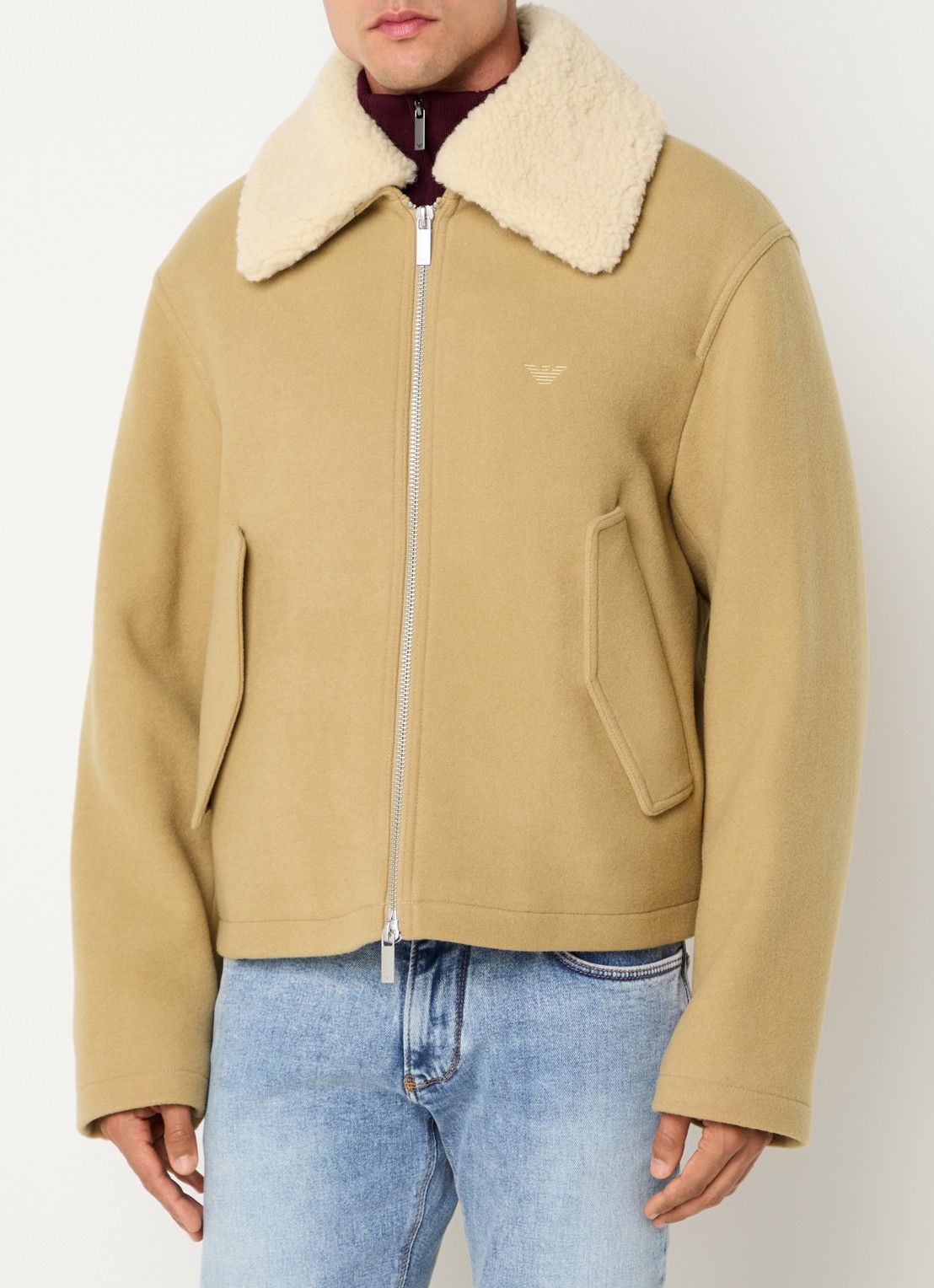 Armani Jack van wol met teddy kraag - detail 4 bordeauxrood