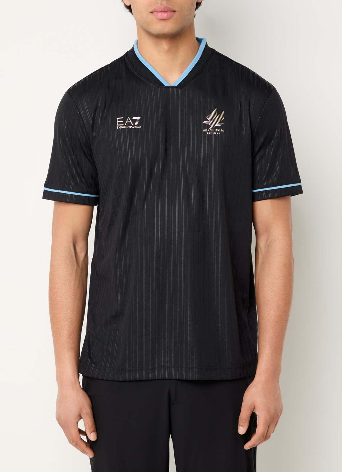 Armani Jersey T-shirt met logo - detail 4 zwart