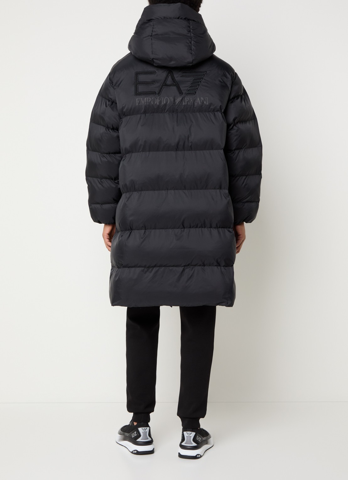 Armani Longline puffer jas met logo- en backprint - achterkant 4 zwart